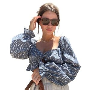 Endless Blu Women's Crop Top Small Blue Floral Long Sleeve Boho‎ Cottagecore